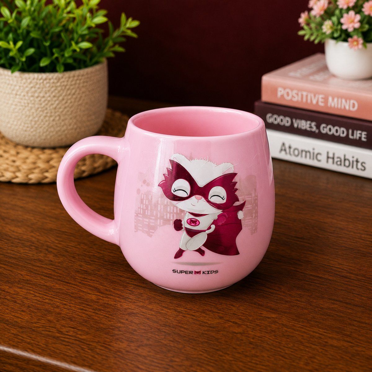Super Kids Pink Ceramic Coffee Mug | Cute Cartoon Printed Tea & Coffee Cup