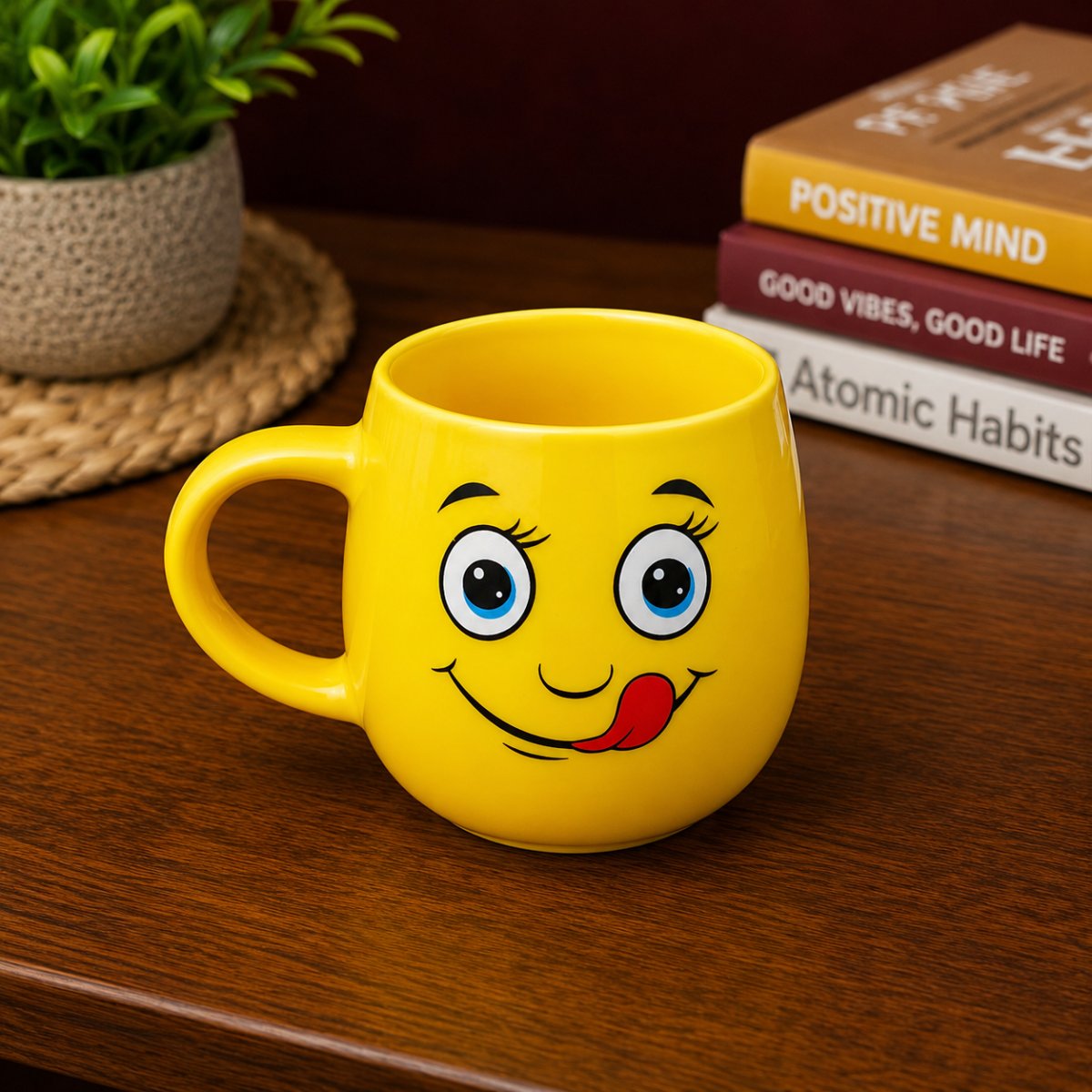 Cute Smiley Face Yellow Ceramic Coffee Mug | Emoji Printed Tea & Coffee Cup